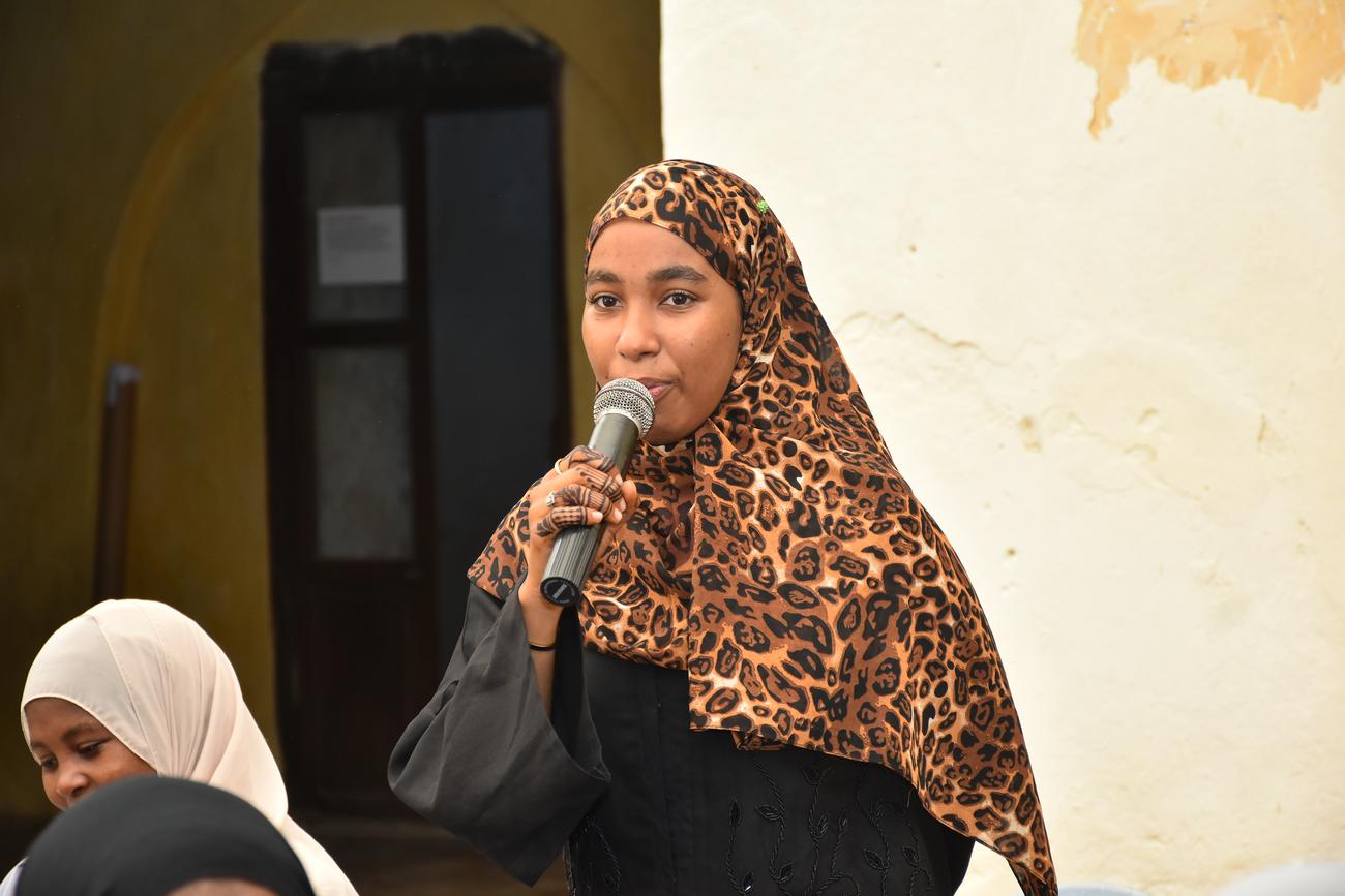 Young woman speaking at a Lamu Tech Hub event