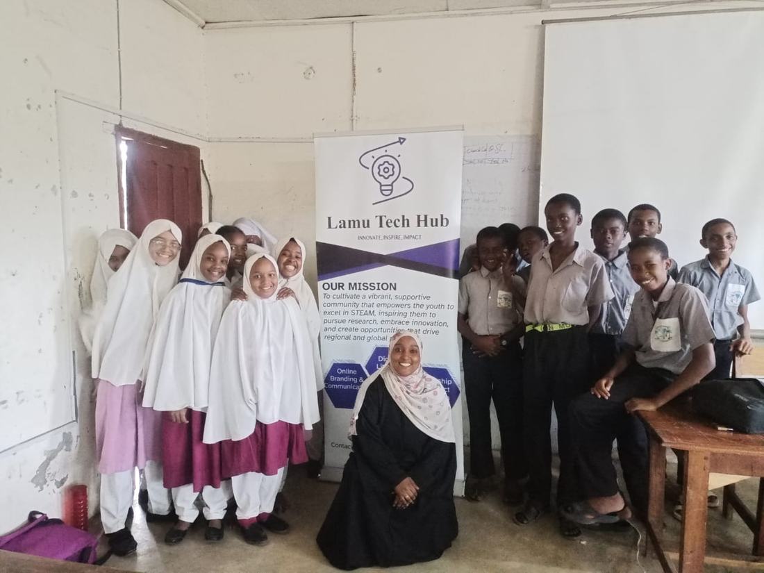 Lamu Tech Hub trainer with Innovation Club students