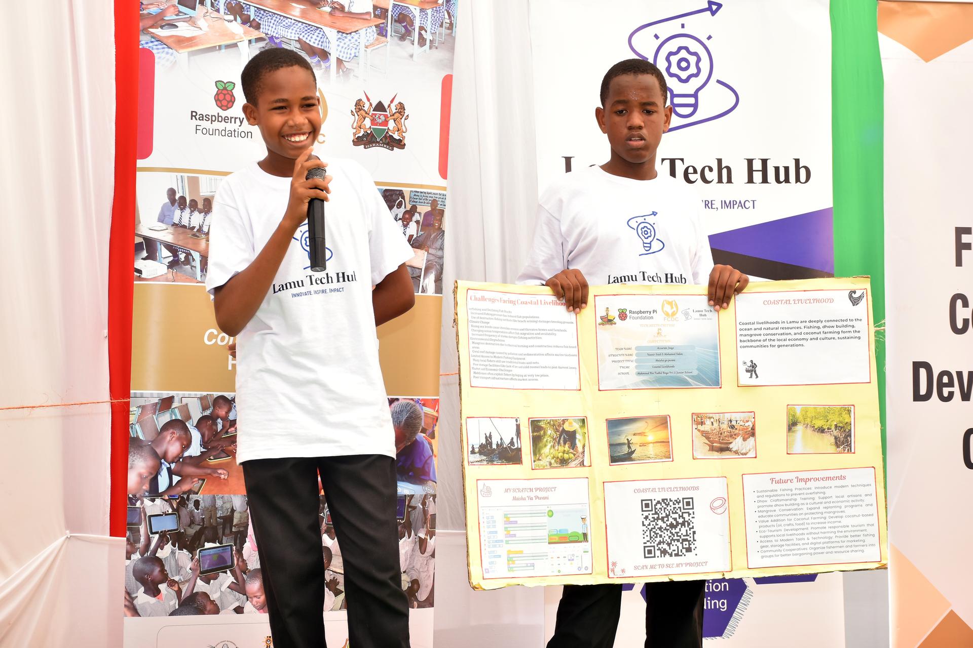 Students presenting their digital solution projects in Lamu
